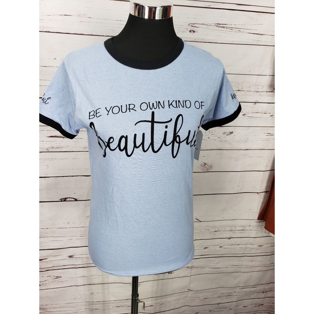 On Fire Size Medium Heather Blue Be Your Own Kind of Beautiful Cotton T Shirt
